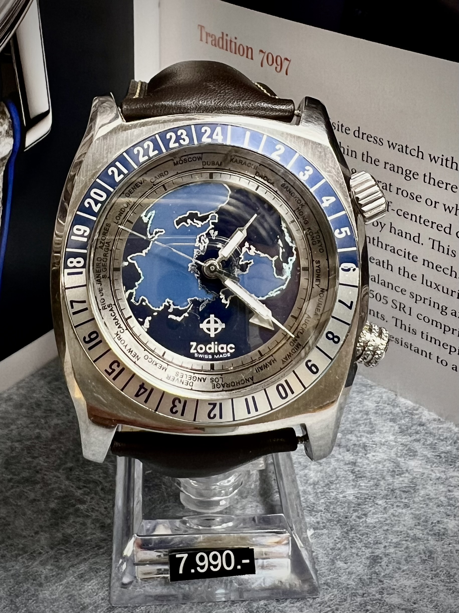 Zodiac Desert Master Blue ZO7000 – GMT World Timer – Tidlig 2000-tall