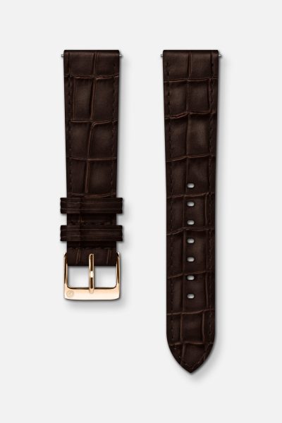 Charlie Paris Brun krokodillemønstret skinnreim 18mm