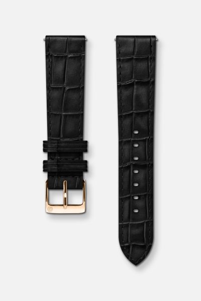 Charlie Paris Sort krokodillemønstret skinnreim 18mm