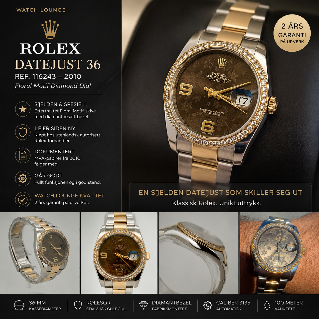 Rolex Datejust 36 Ref. 116243 Floral Dial 2010 - Bilde 15