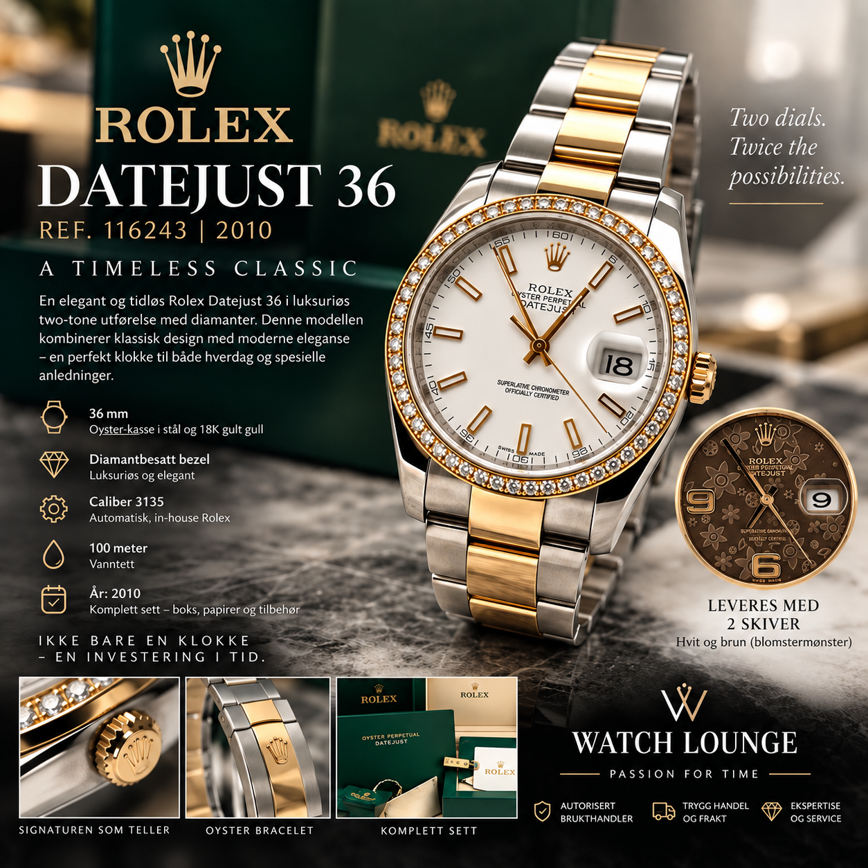 Rolex Datejust 36 – Ref. 116247 – 2010 – Full Set – Diamond Bezel