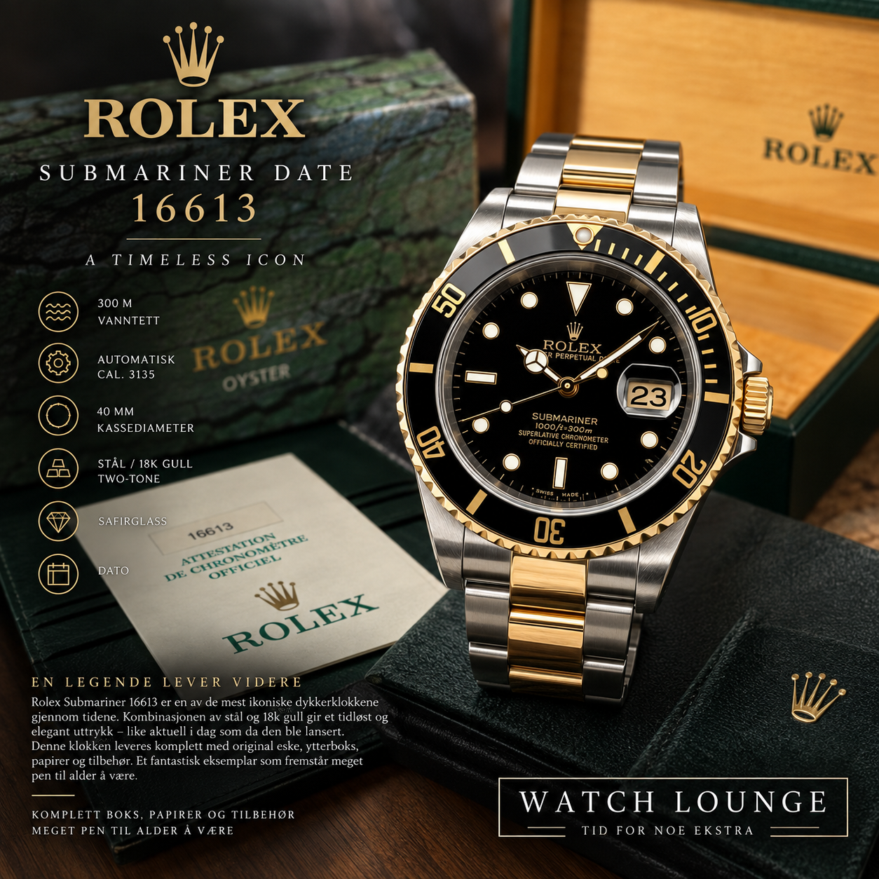 Rolex Submariner Date 16613 – Black Dial & Bezel