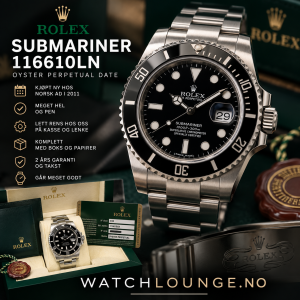 Rolex Submariner Date 116610LN – 2011 – Norsk AD – Komplett sett